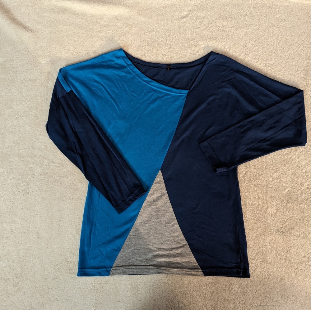 Women's Asymmetrical Neck Color Block T-Shirt- Size S - Picture 3 of 7
